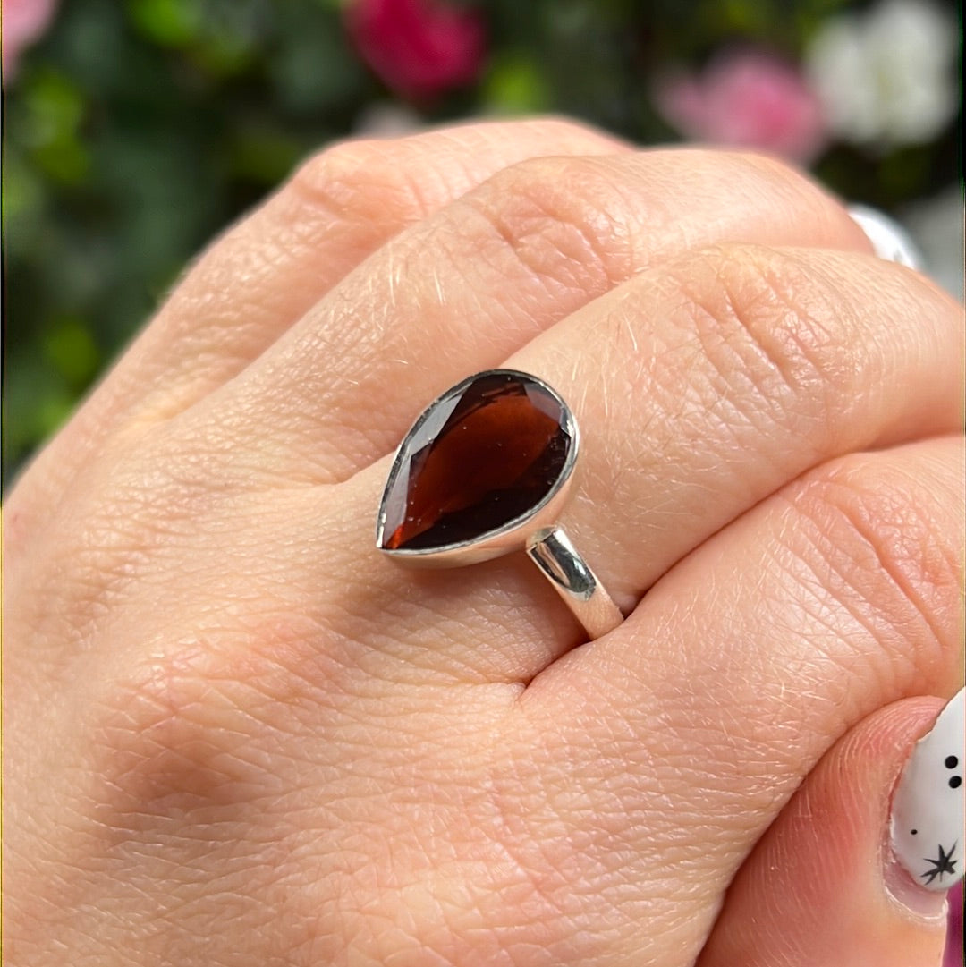Garnet Facet 925 Ring - Size N 1/2 AA GRADE