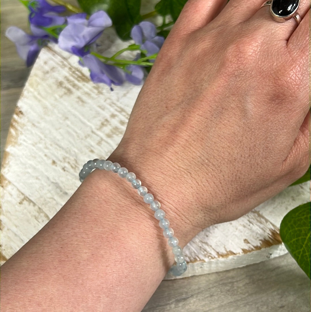 4mm Aquamarine Bead Bracelet