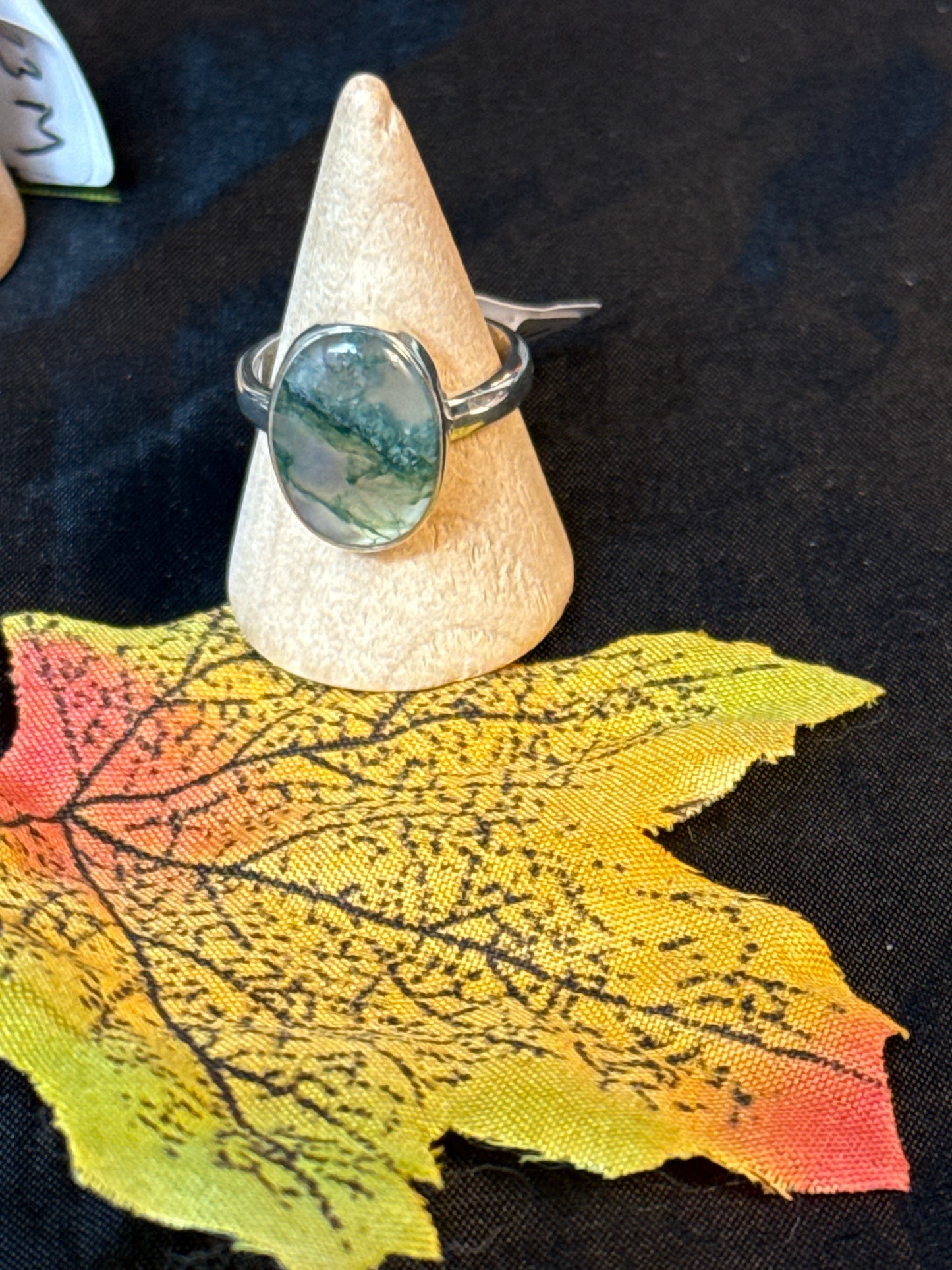 Moss Agate 925 Silver Ring - Size M 1/2
