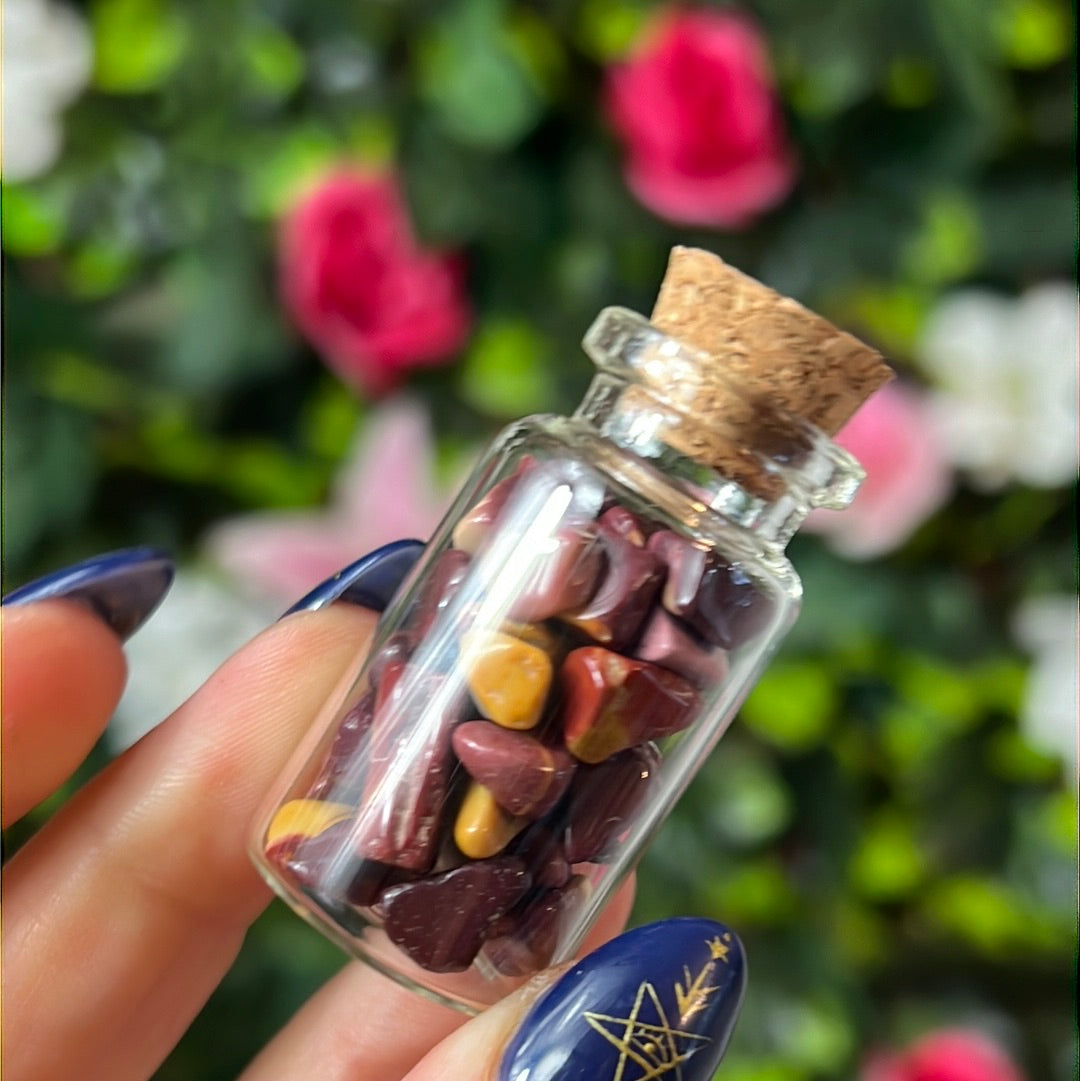 Mookaite Chip Glass Jar Bottle
