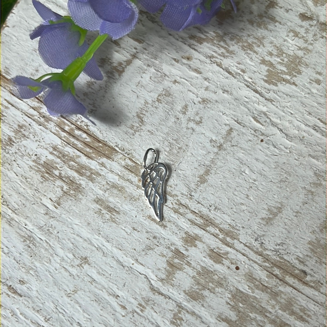 Open Angel Wing Feather 925 Sterling Silver Pendant Charm
