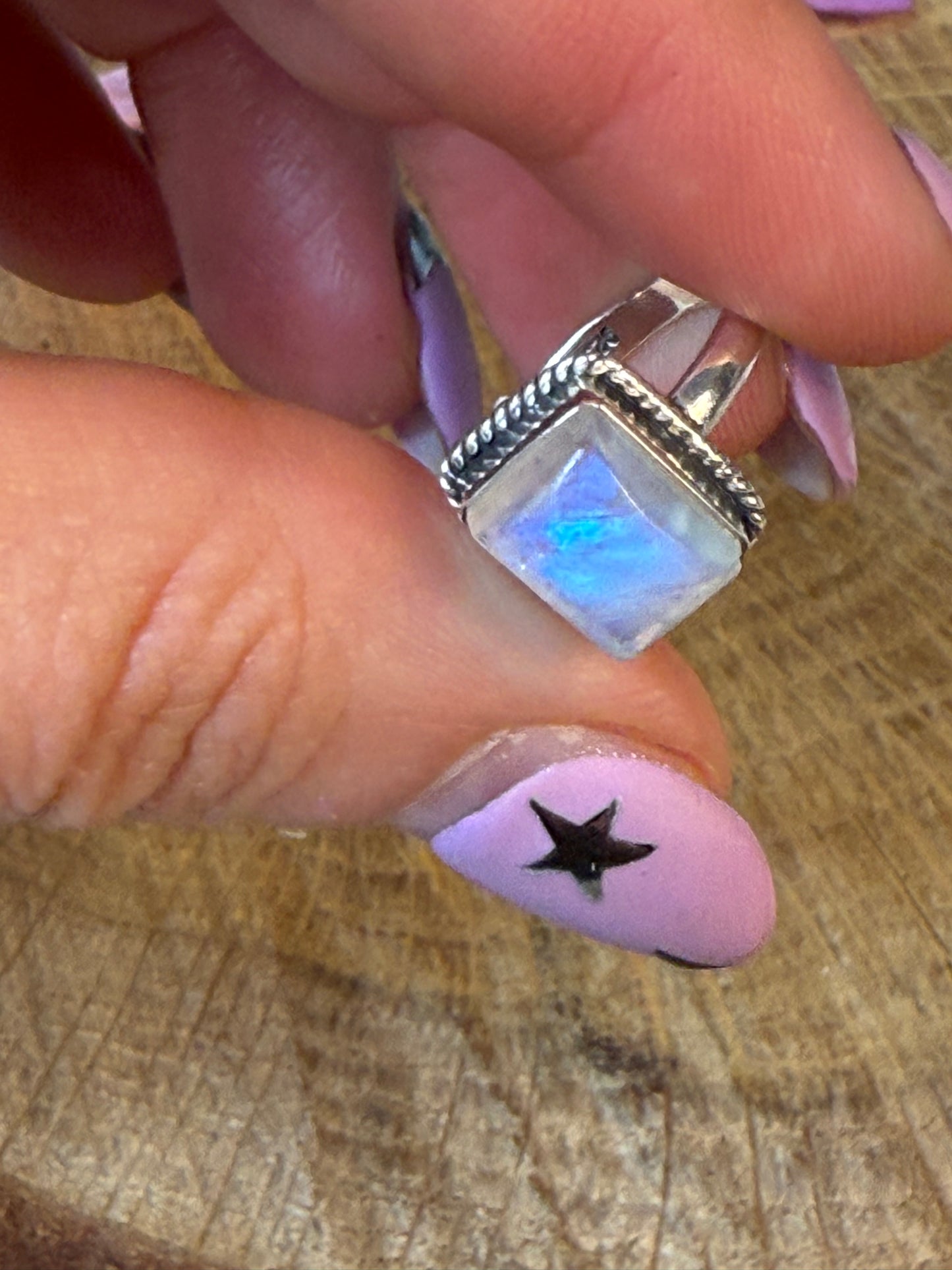 Square Moonstone 925 Silver Ring - Size I 1/2