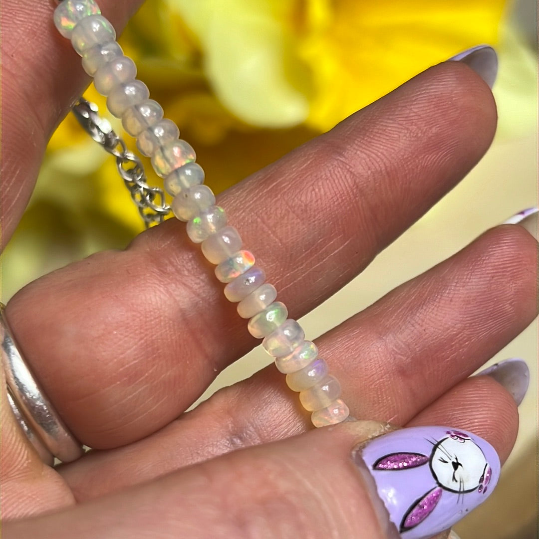 Ethiopian Opal Sterling Silver bead Bracelet