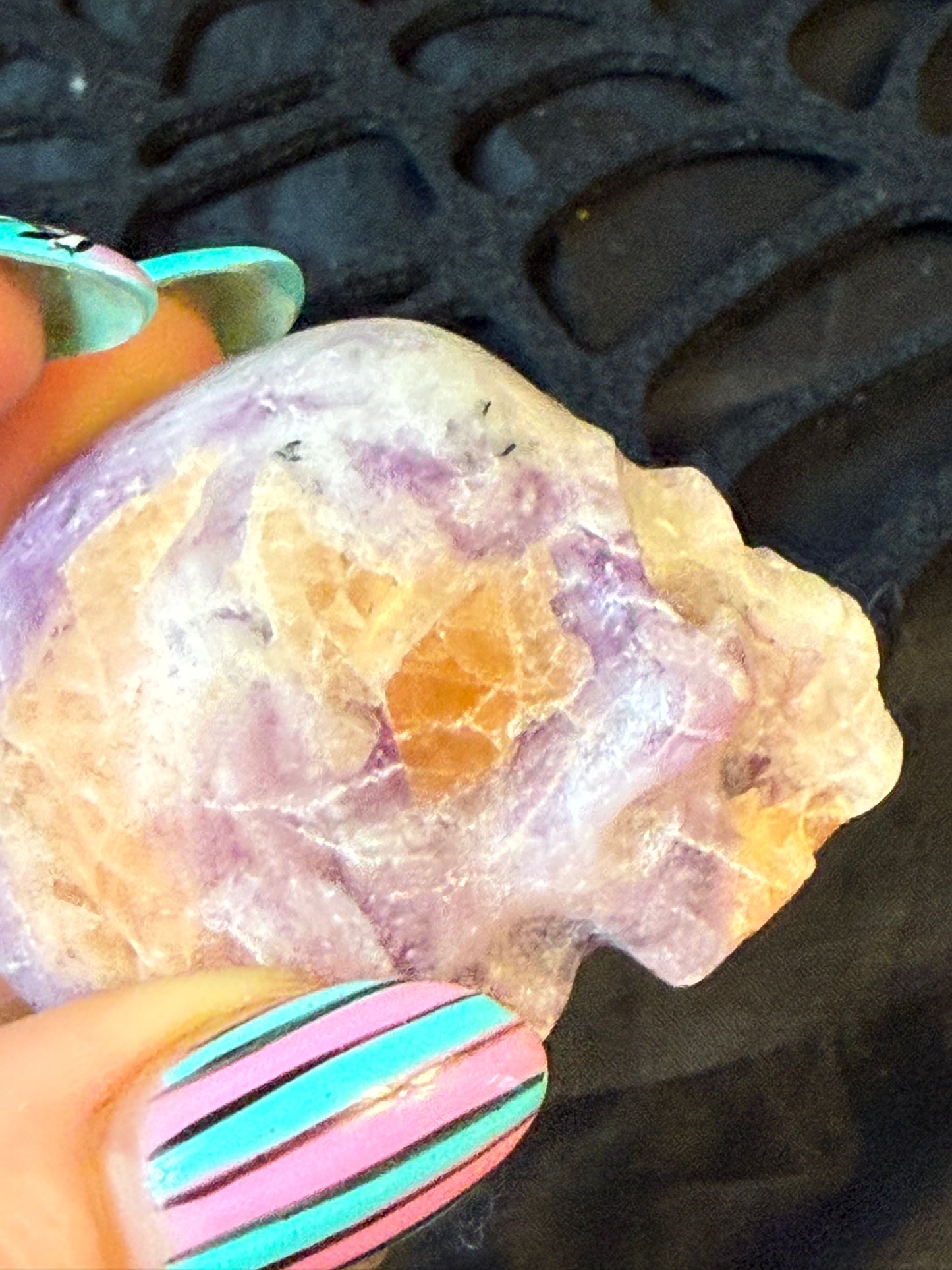 Lepidolite with stilbite Skull