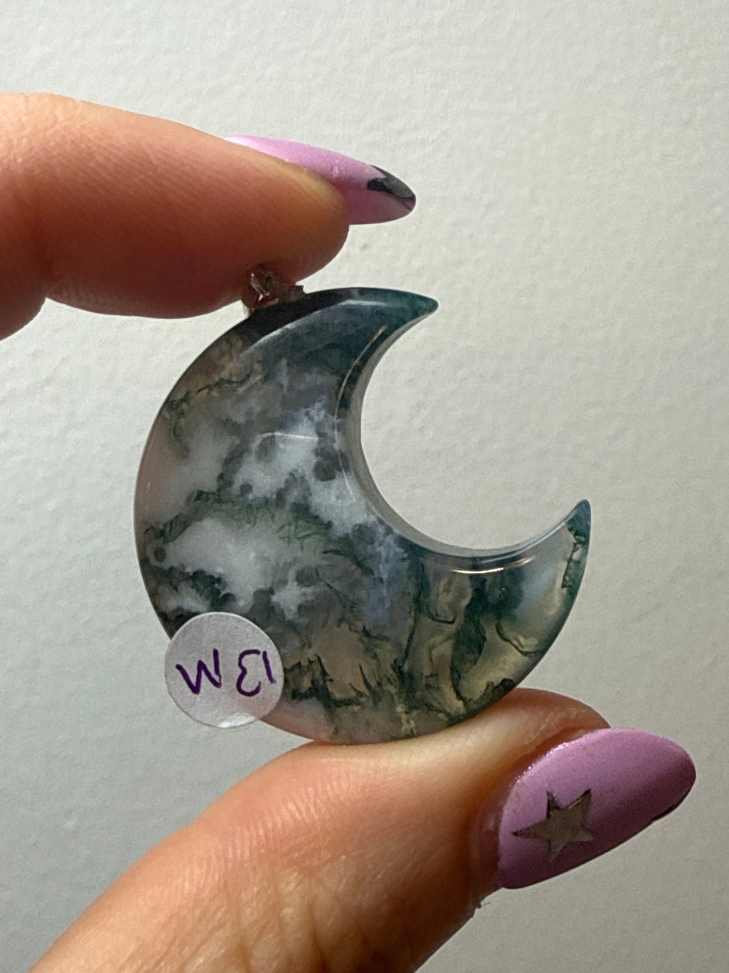 Moss Agate Moon Sterling Pendant