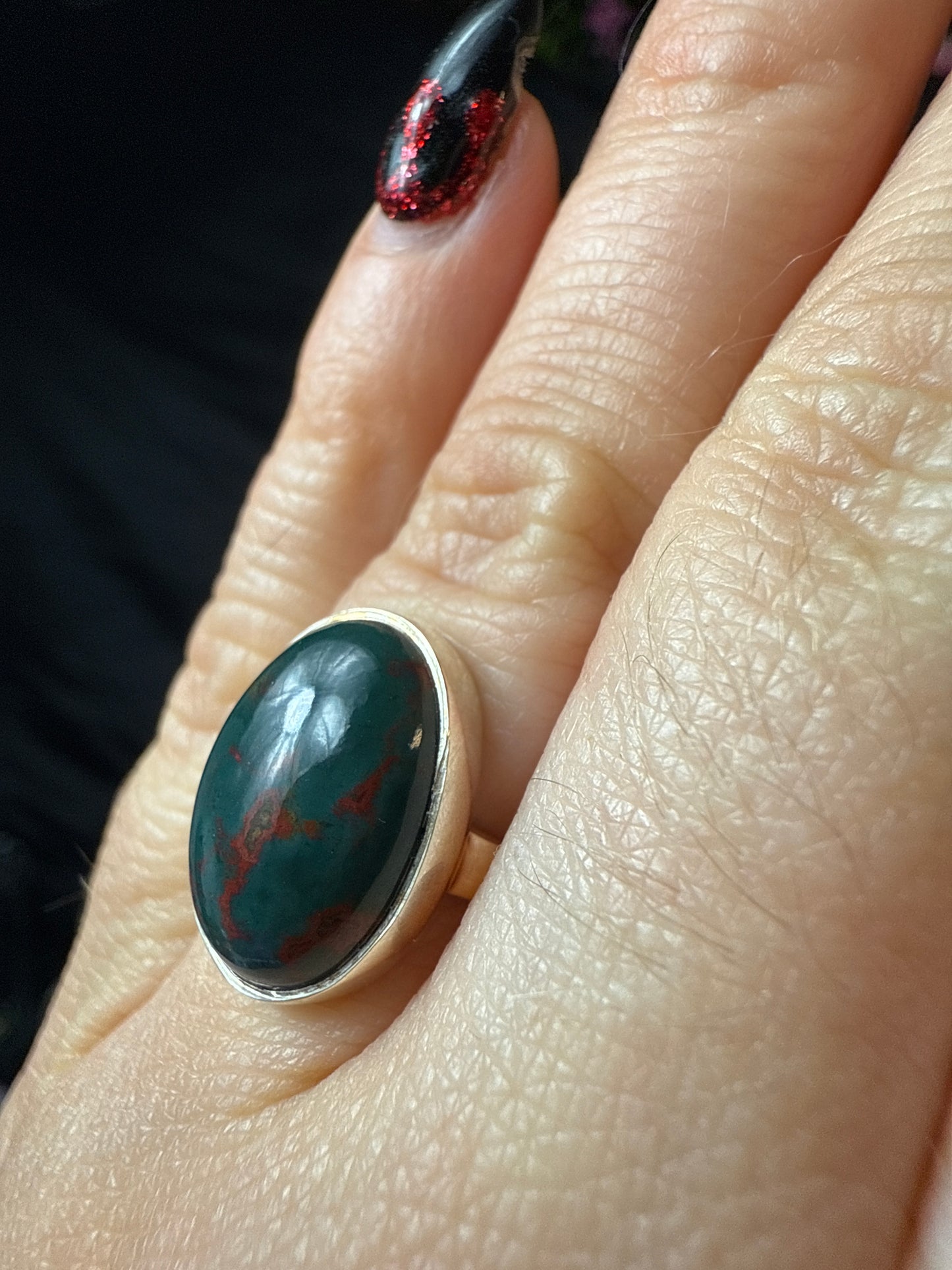 Bloodstone 925 Sterling Silver Ring - Size K