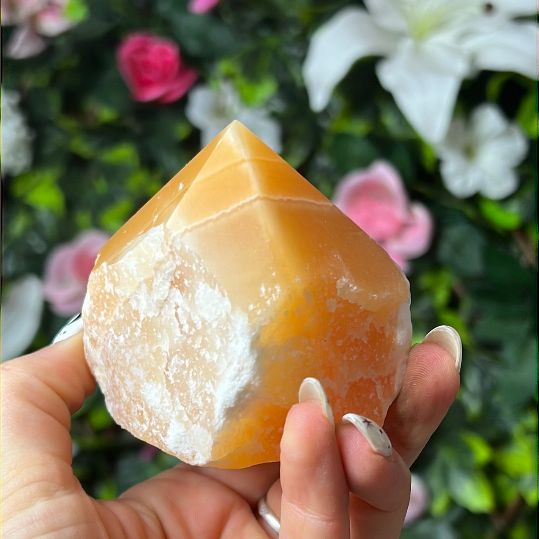 Orange Calcite Half & Half Polished Raw Tower Point