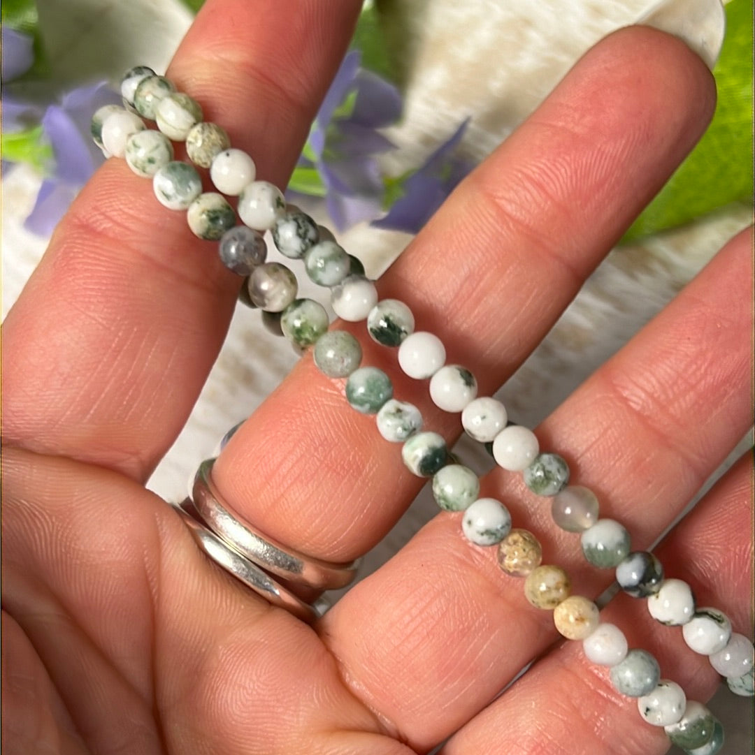 4mm Moss Tree Agate Bead Bracelet