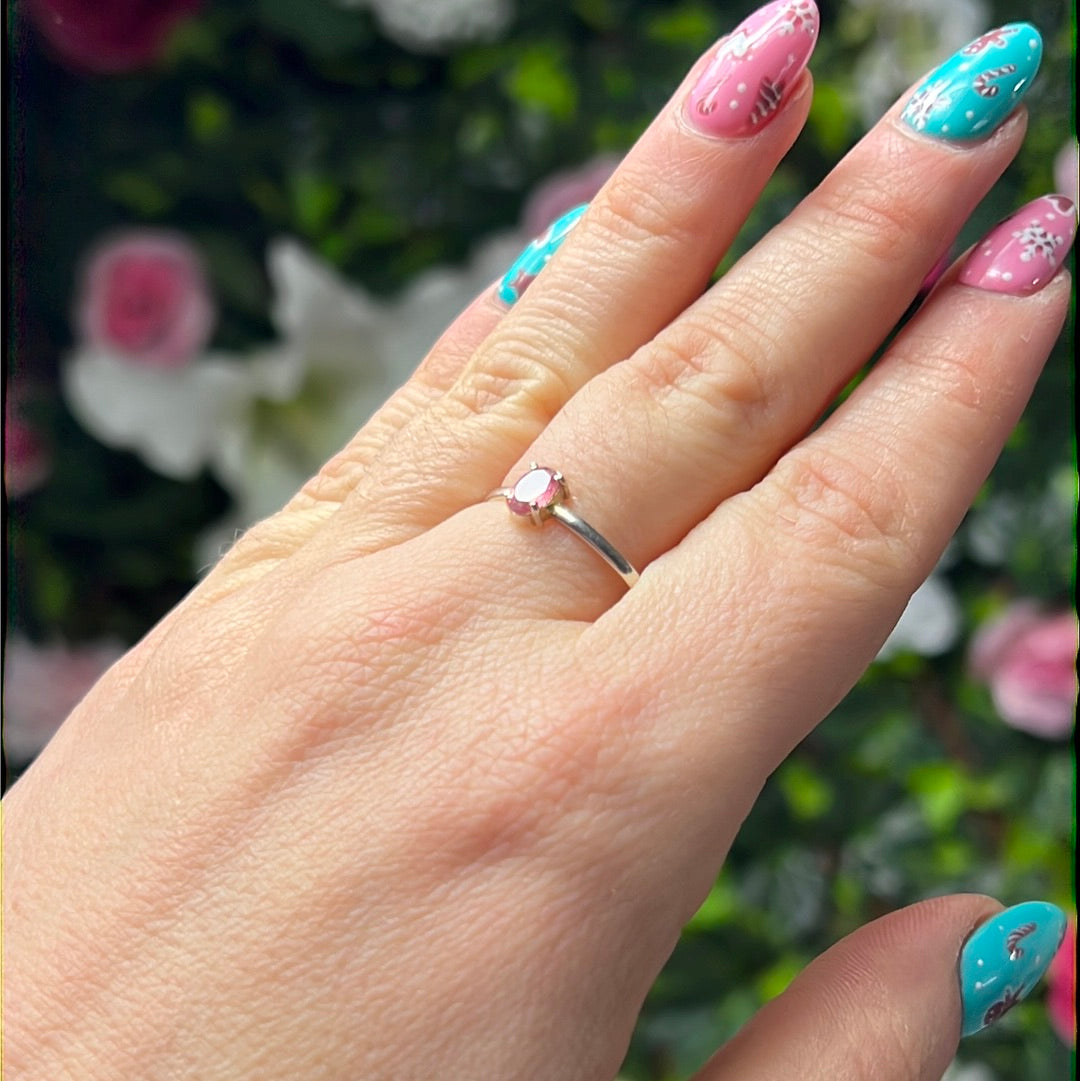 Pink Tourmaline Facet 925 Sterling Silver Ring - Size U