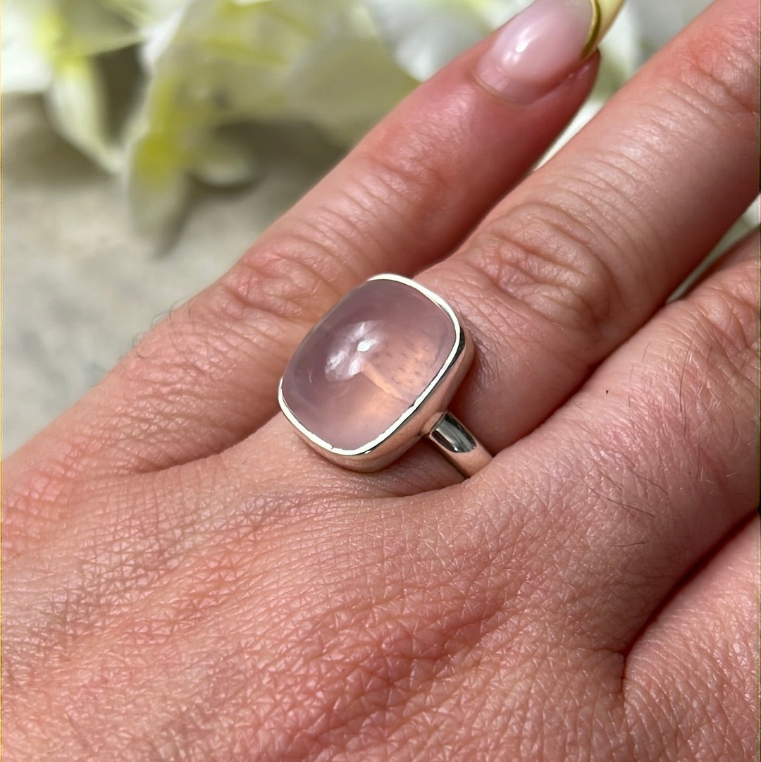 Rose Quartz 925 Silver Ring - Size L 1/2