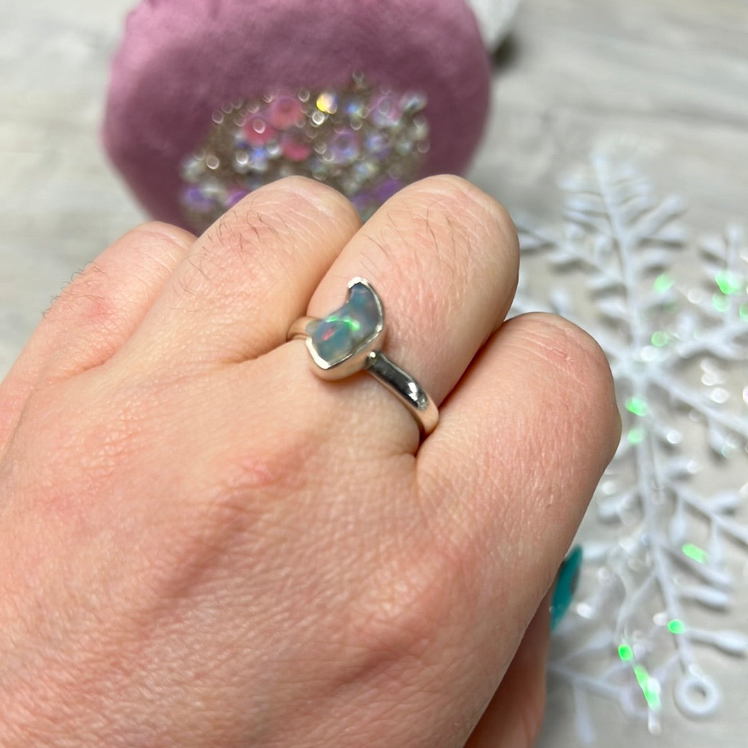 Ethiopian Opal Raw 925 Sterling Silver Ring - Size N 1/2