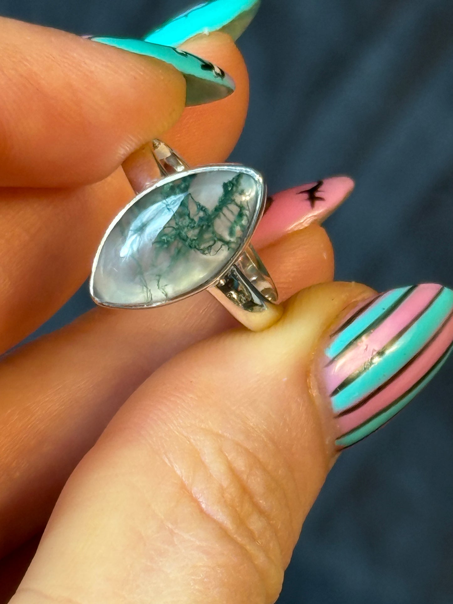 Moss Agate 925 Silver Ring - Size L 1/2