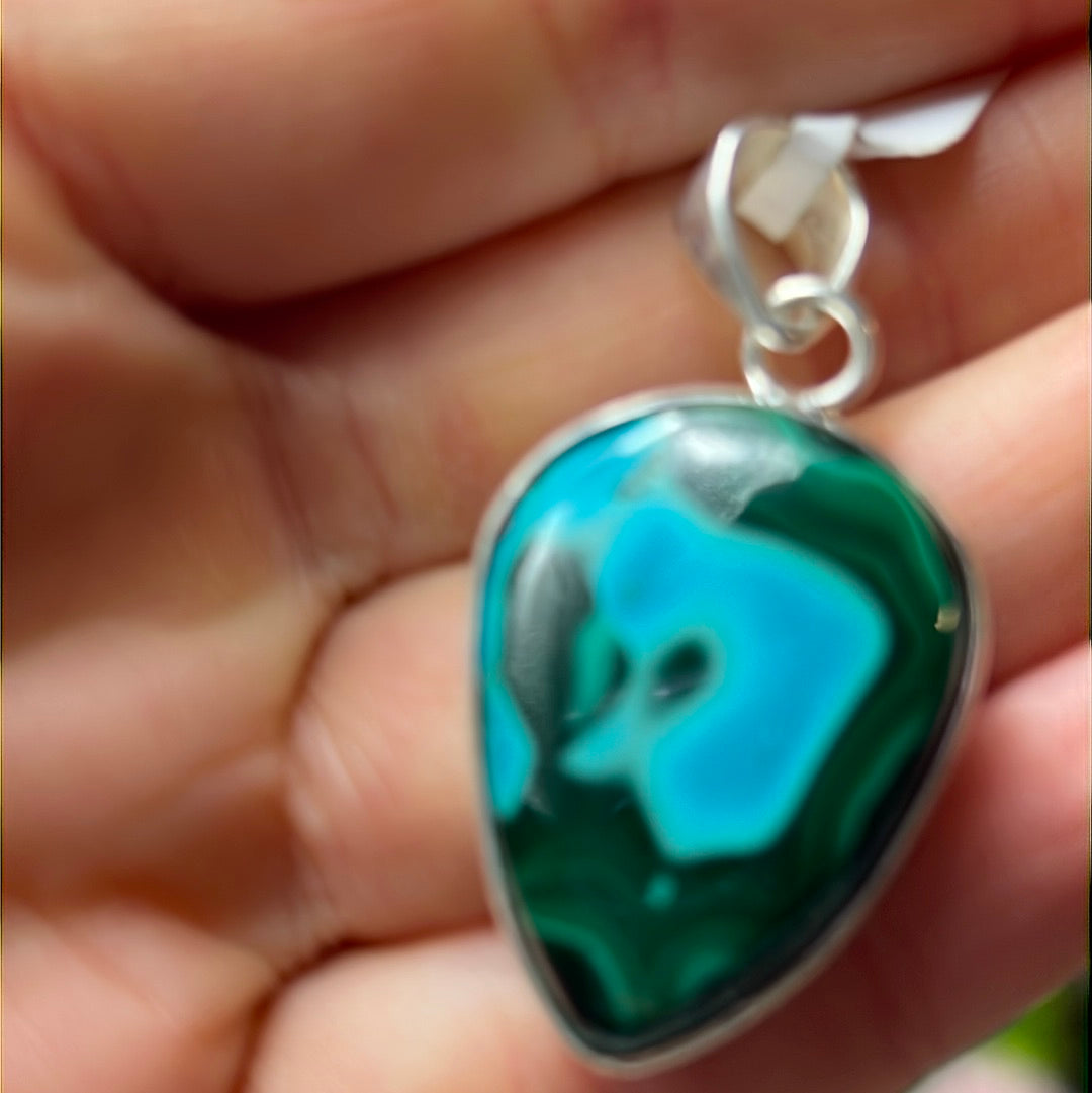 Mallacholla malachite with chrysocolla Sterling Silver Pendant