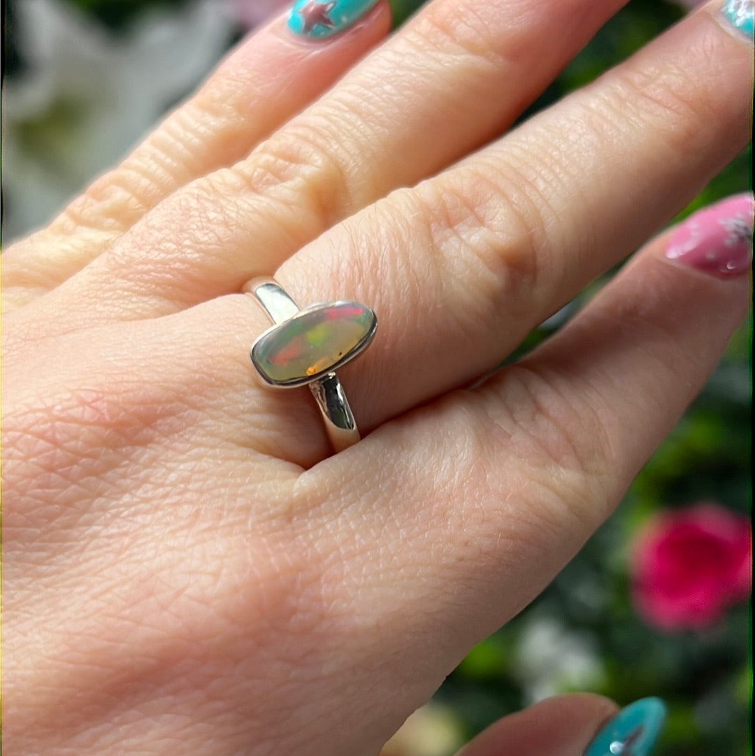Ethiopian Opal Raw 925 Sterling Silver Ring - Size P 1/2 - Q