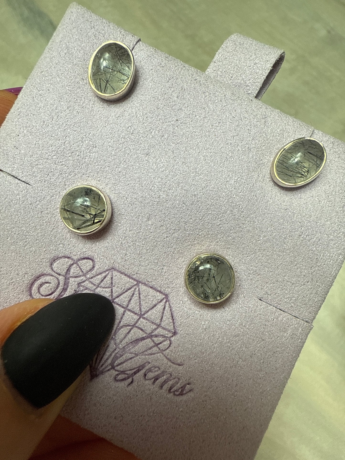 Black Tourmaline Rutile in Quartz 925 Sterling Silver Rutilated Studs