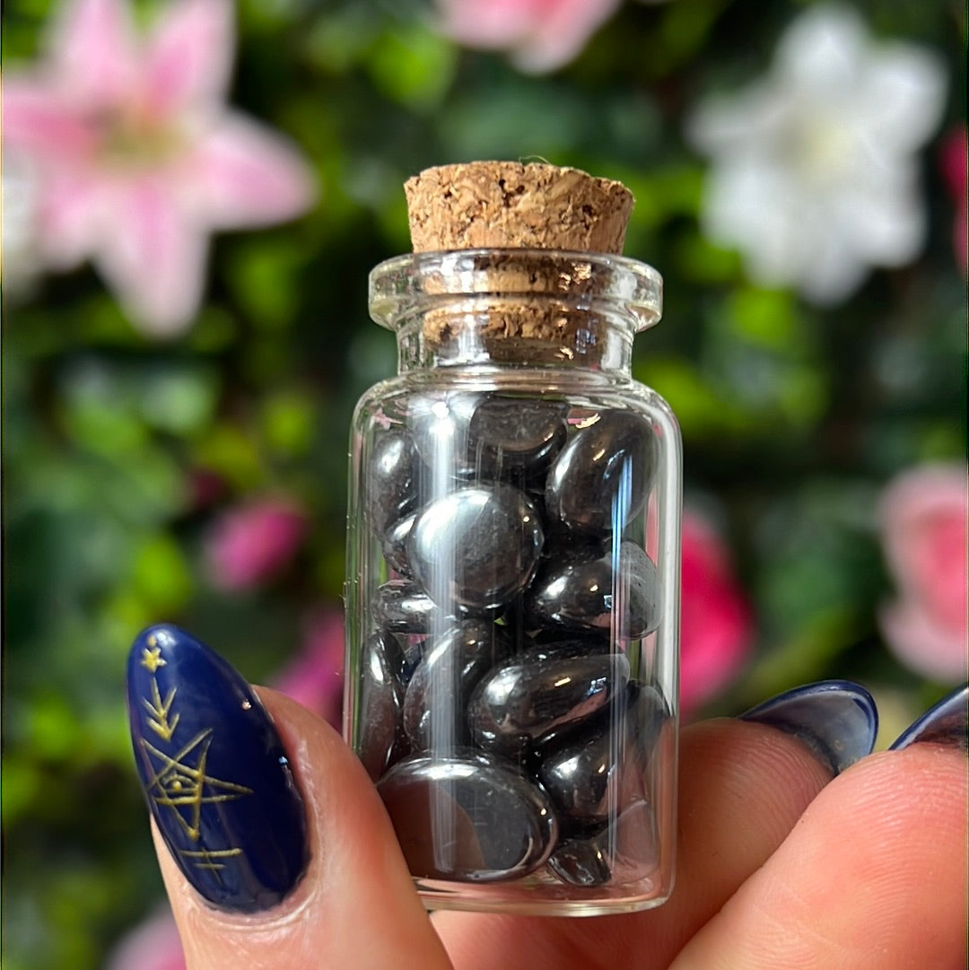 Hematite Chip Glass Jar Bottle