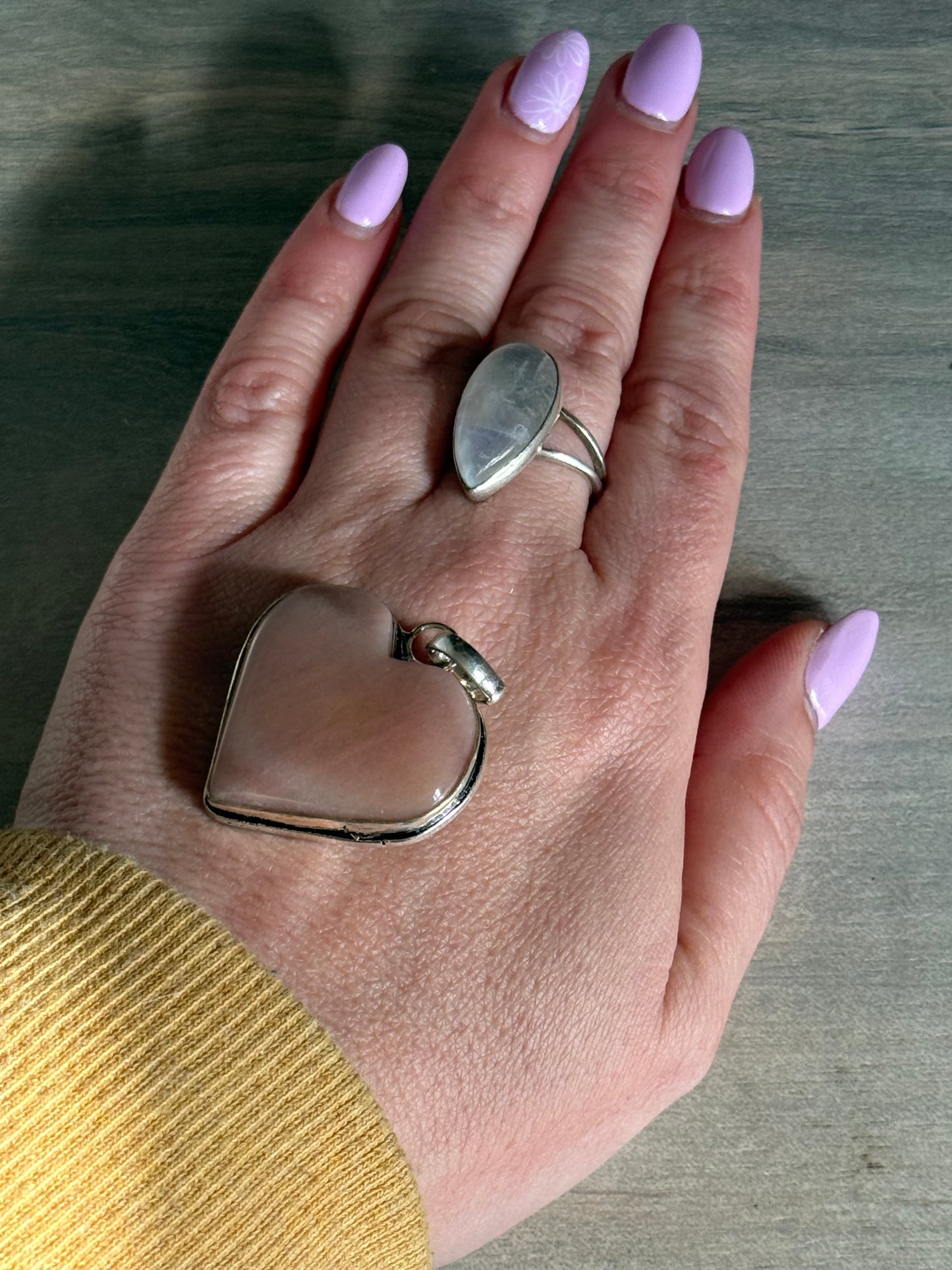 Peach Moonstone Heart Pendant - Silver plated