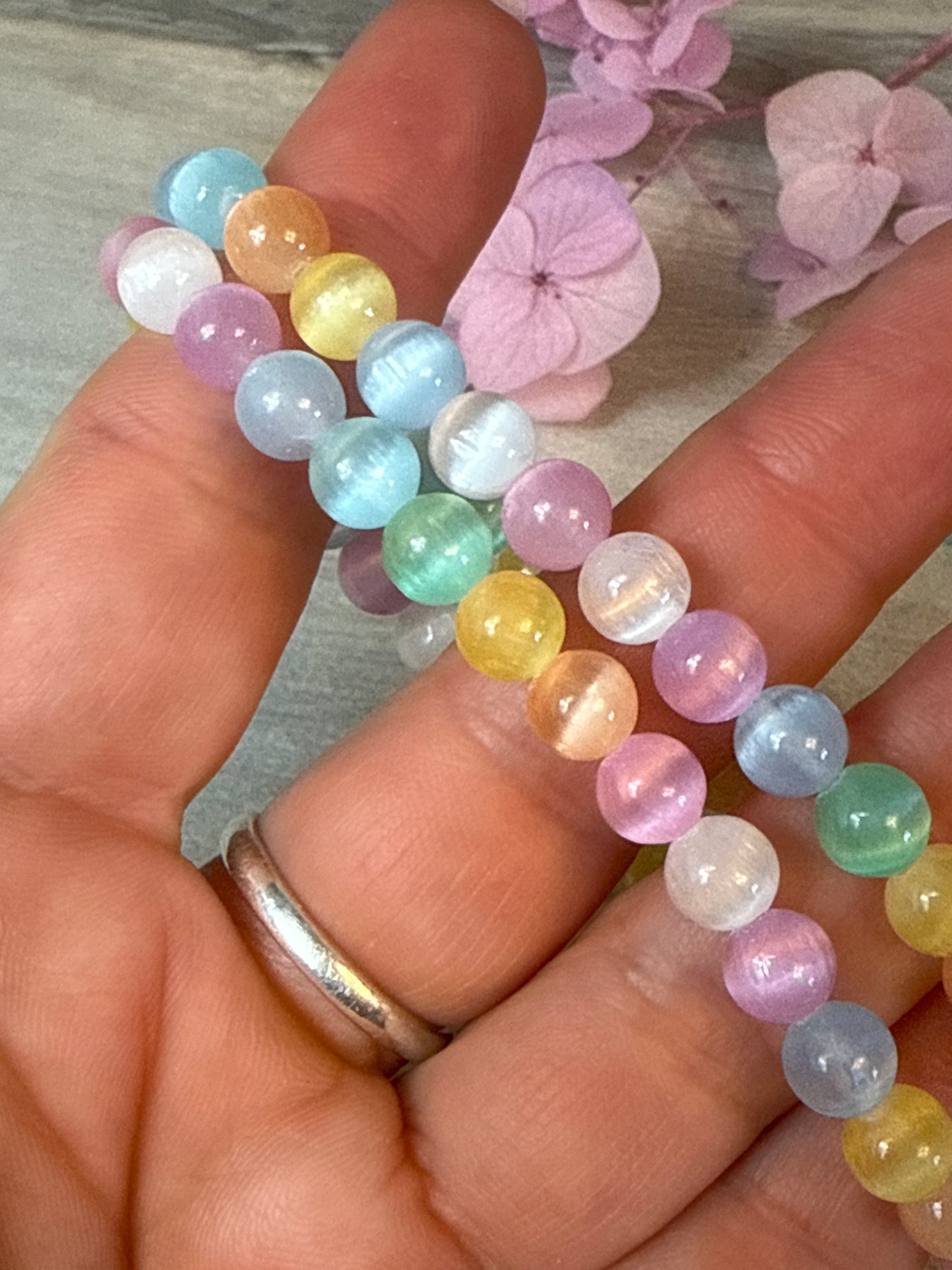Candy Selenite Bead Bracelet