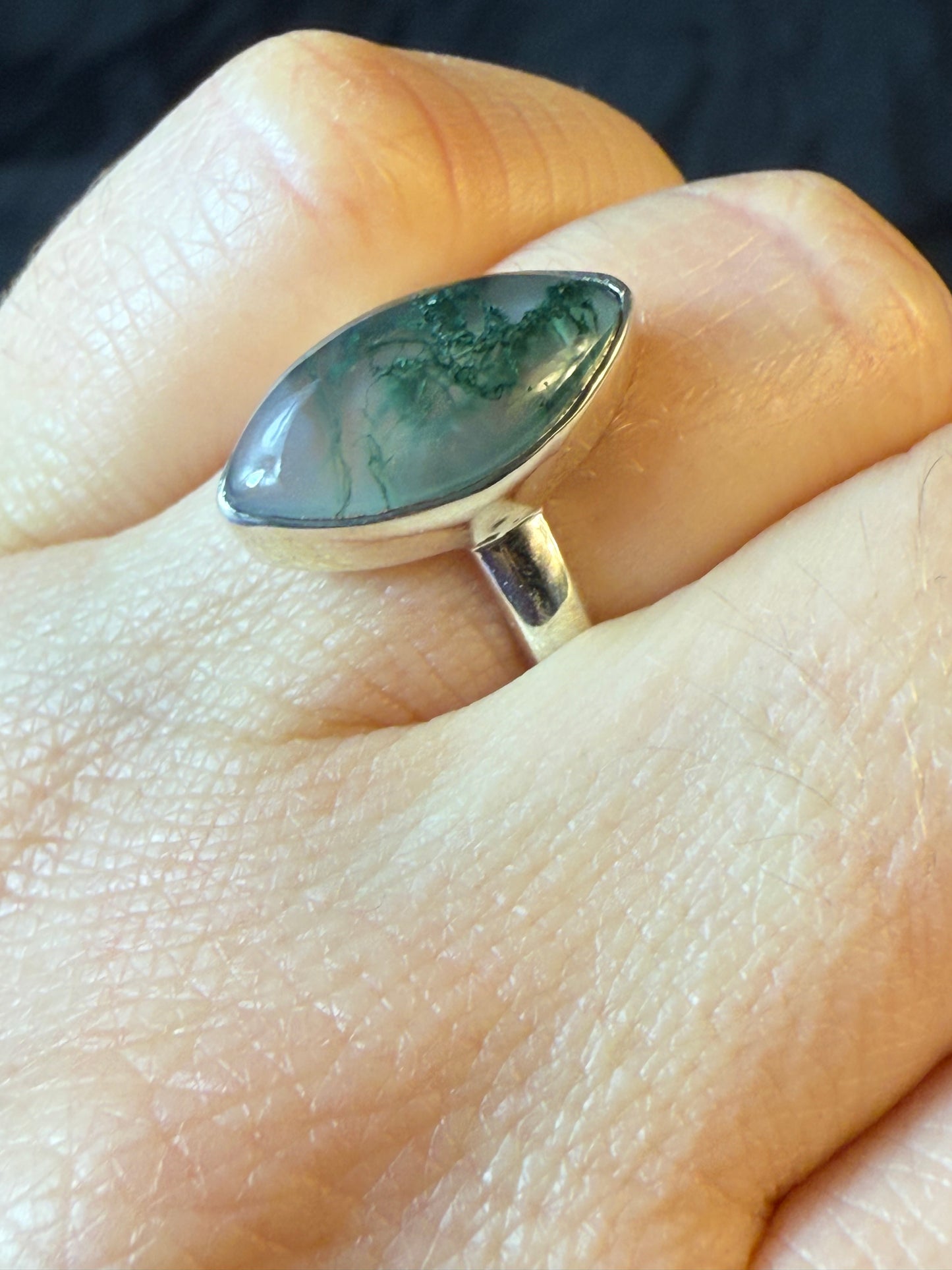 Moss Agate 925 Silver Ring - Size L 1/2
