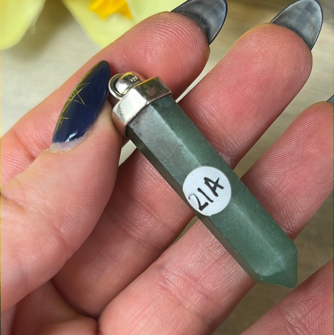 Green Aventurine Point 925 Sterling Silver Pendant