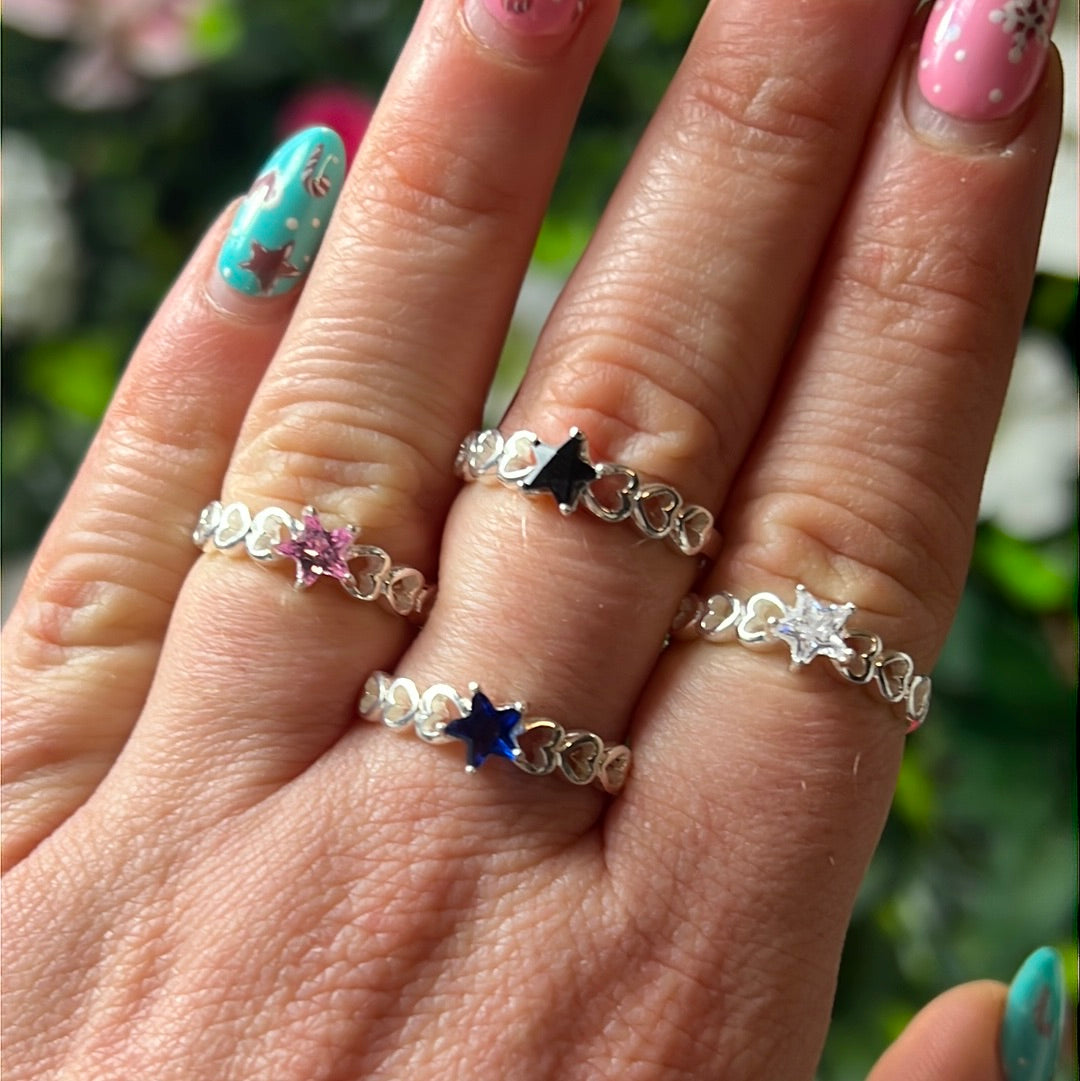 Star & Heart Band CZ - 925 Sterling Silver Ring