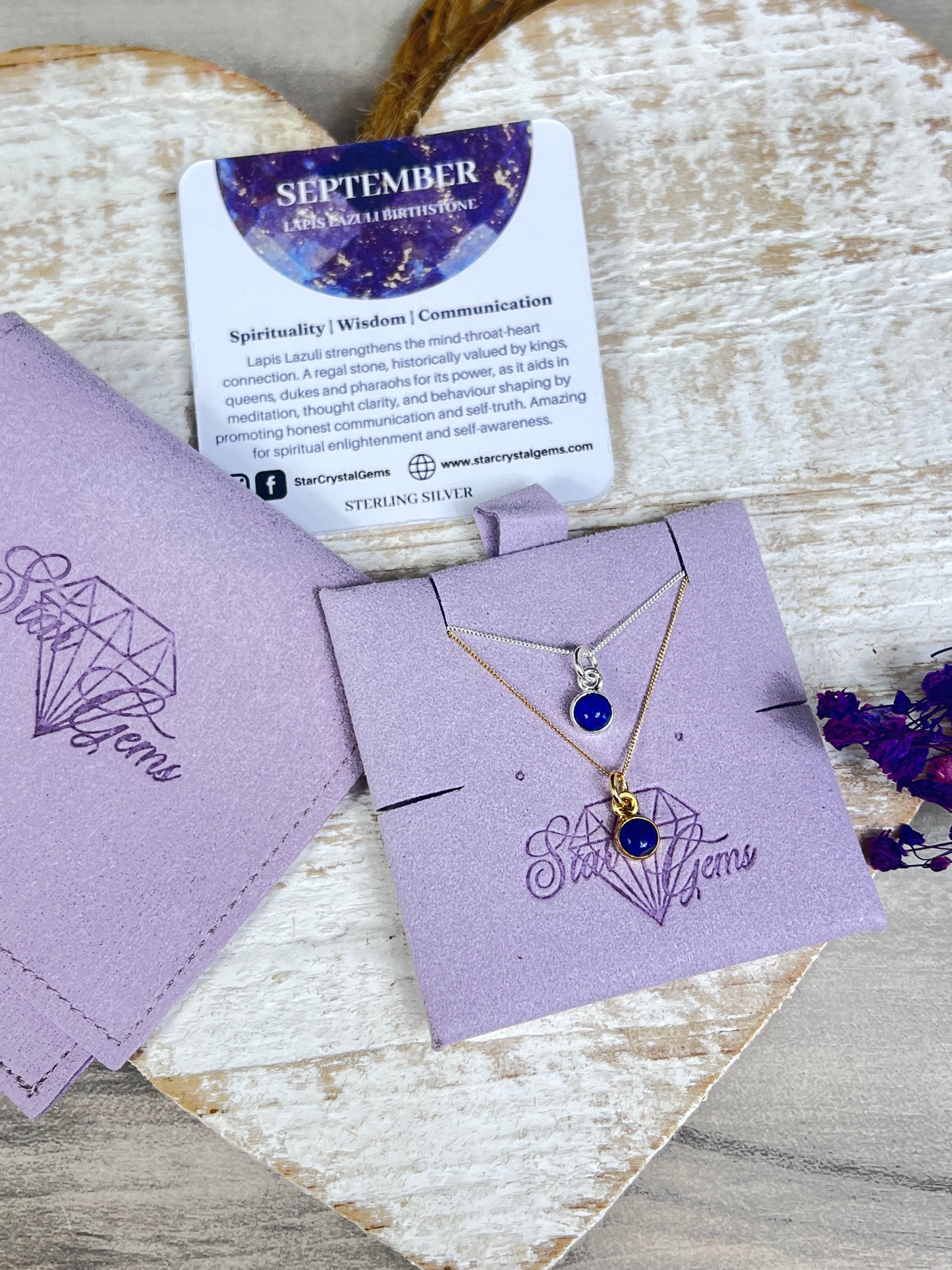 September Lapis Silver Birthstone & Personalised Initial Necklace - 925 Sterling Silver Birthday Gift