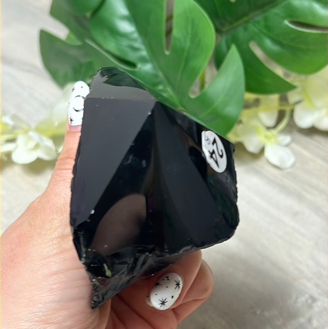 Black Obsidian Half & Half Polished Raw Tower Point