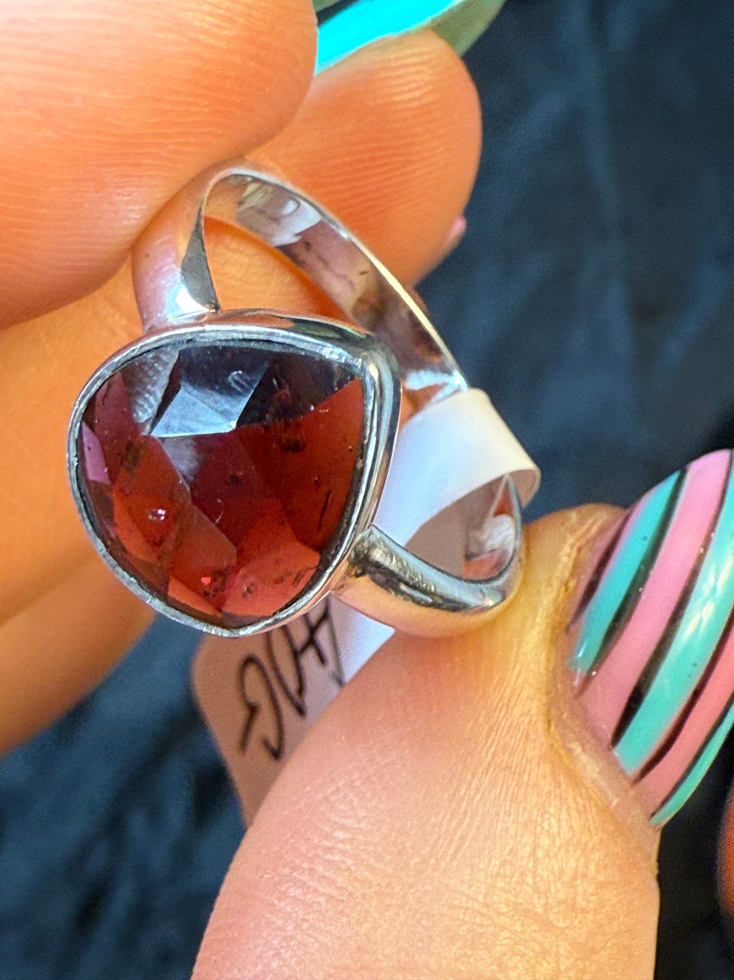 Garnet Facet 925 Ring - Size R 1/2