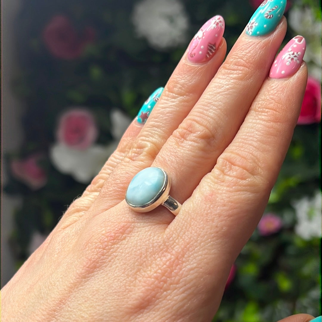 Larimar 925 Sterling Silver Ring - Size Q