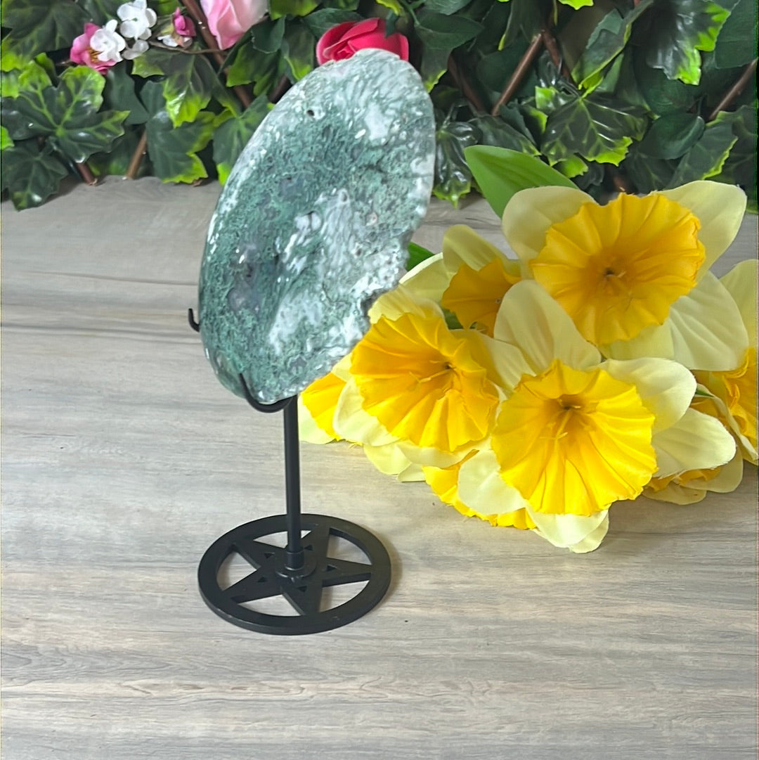 Moss Agate Druzy Disc Cookie