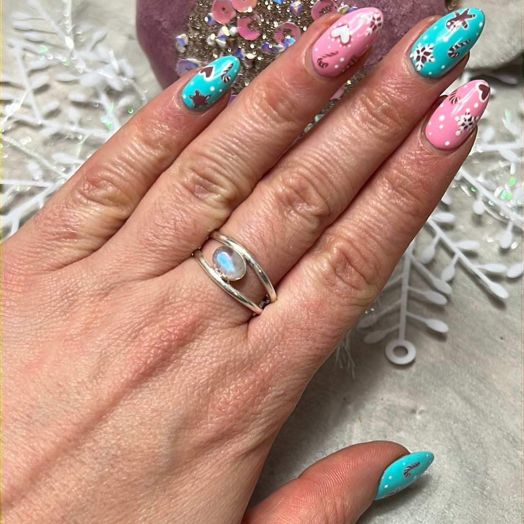 Moonstone Double Bar 925 Sterling Silver Ring - Size O 1/2