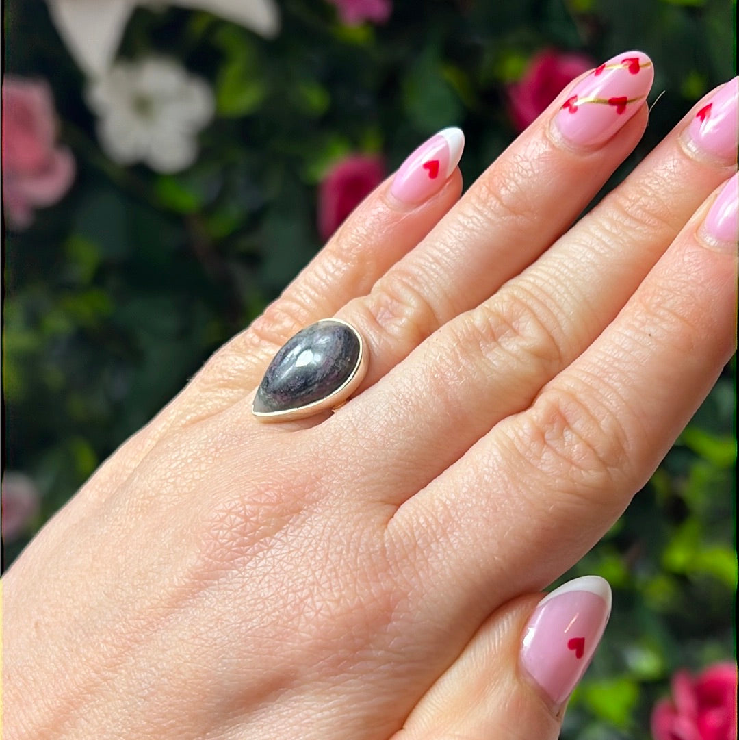 Namibian Tourmaline 925 Silver Ring - L 1/2