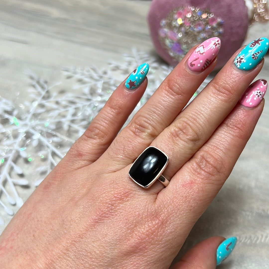 Whitby Jet 925 Silver Ring -  Size N - N 1/2