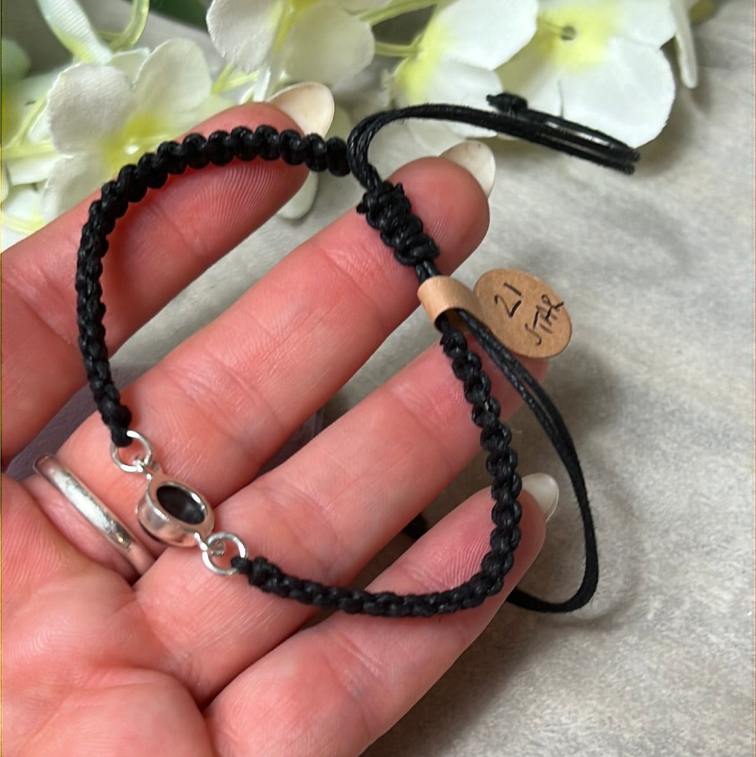 Black Star Sapphire Sterling 925 Adjustable Bracelet