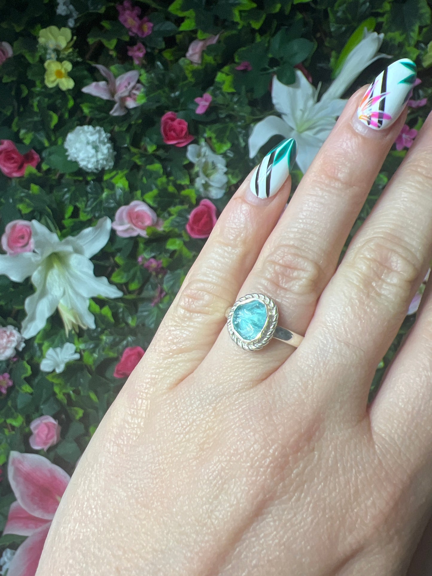 Apatite Raw 925 Sterling Silver Ring -  Size L 1/2