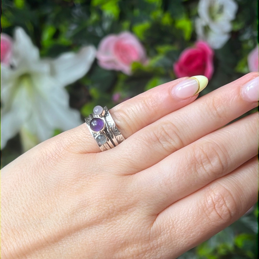 Trio Mix Fidget Spinner Ring - Sterling Silver 925 - Size J 1/2