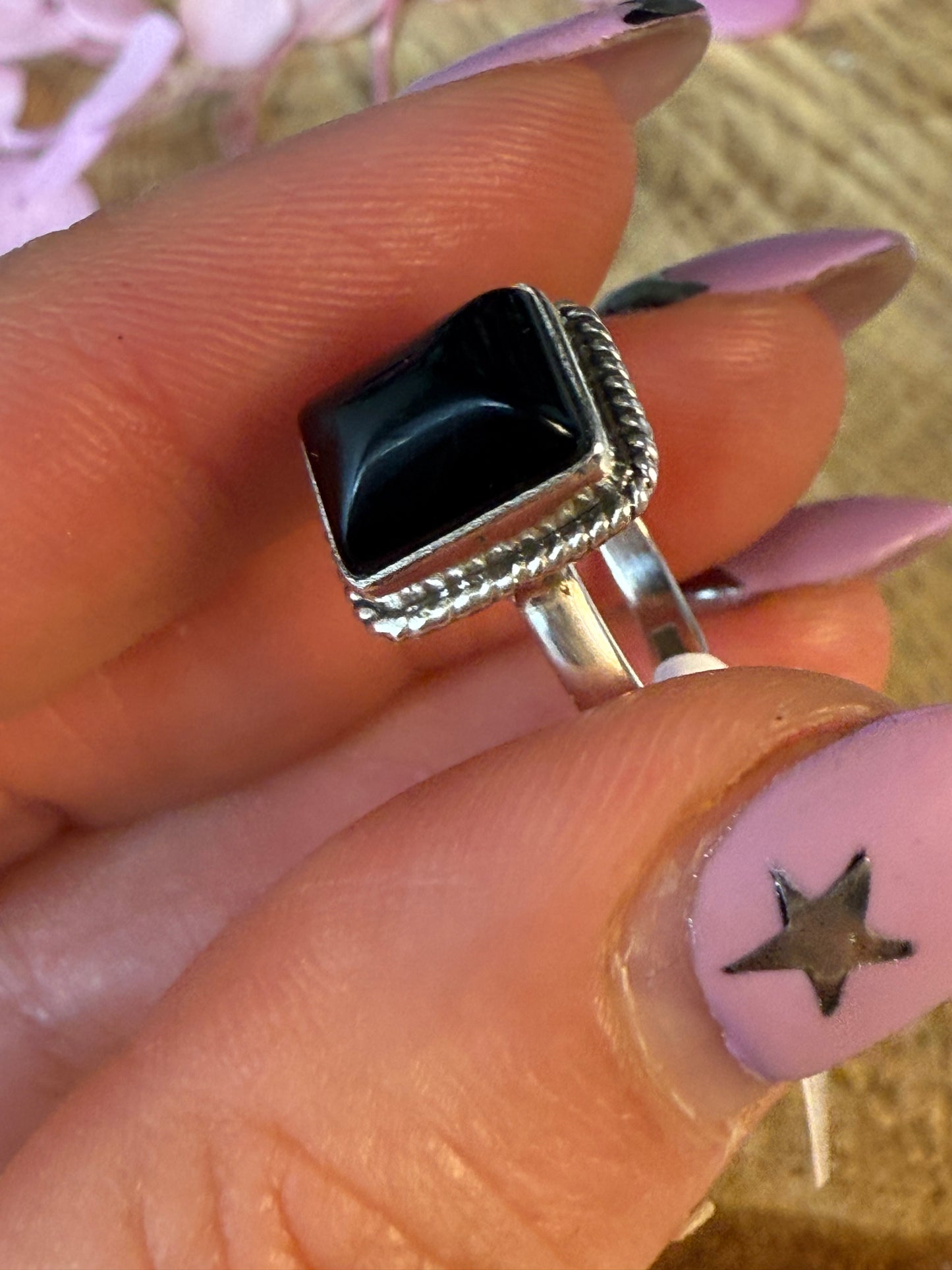 Square Onyx 925 Ring - Size N 1/2