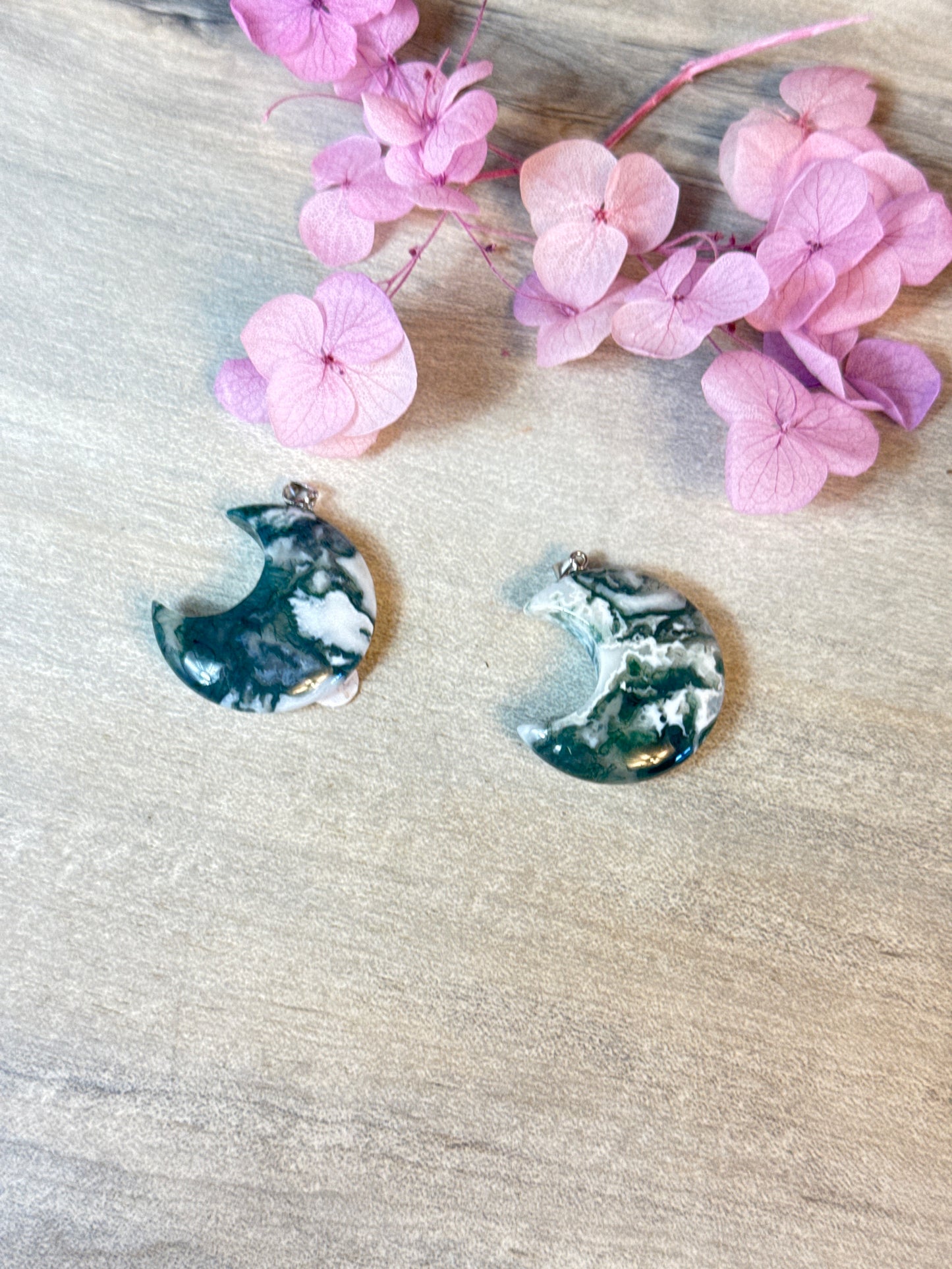 Moss Agate Moon Sterling Pendant