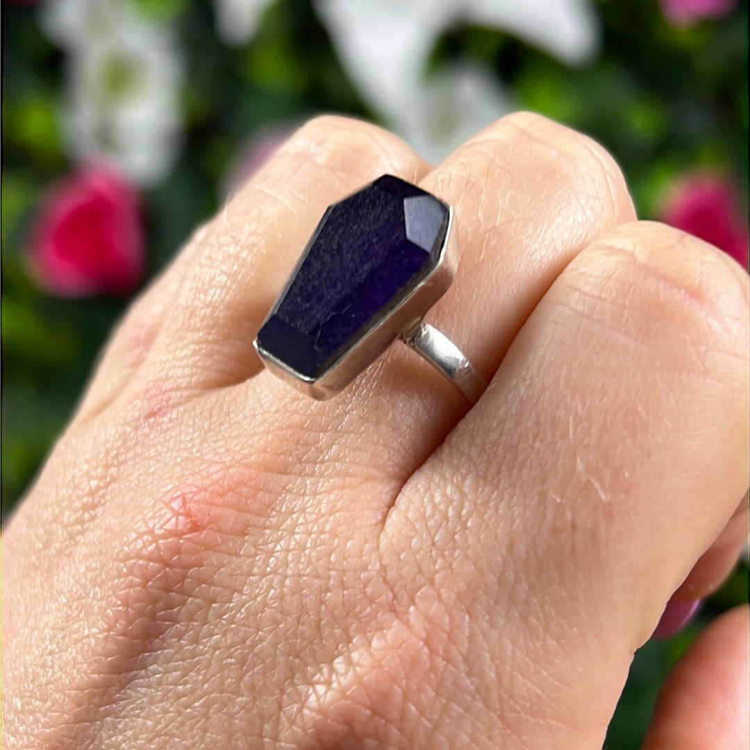 Amethyst Coffin 925 Sterling Silver Ring - Size U 1/2