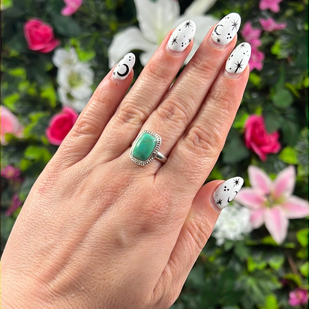 Cornish Turquoise 925 Sterling Silver Ring - Size N 1/2