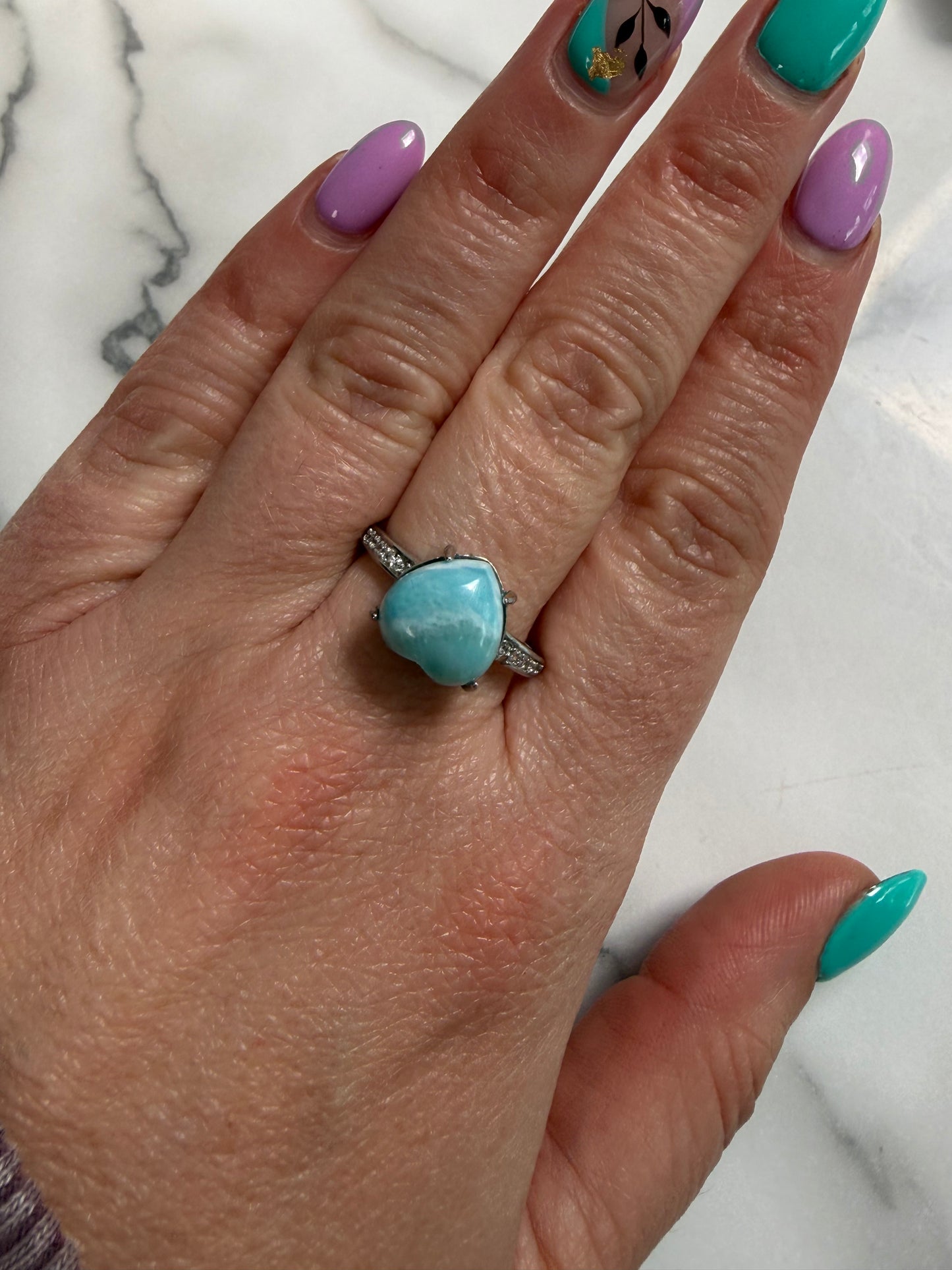 Larimar Adjustable Silver Plated Ring