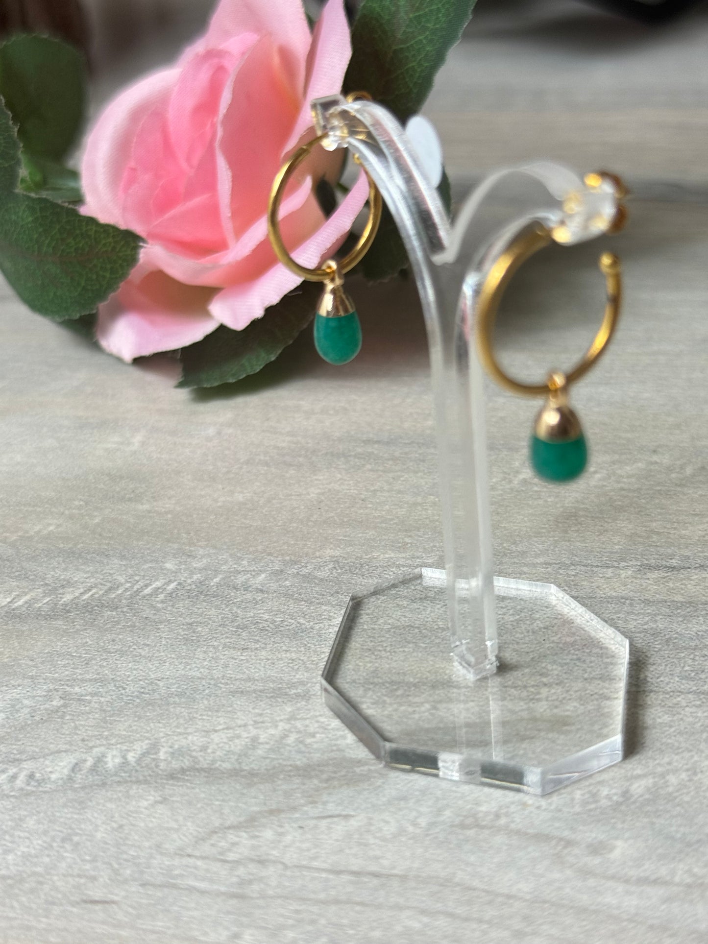 Handmade Gold Green Onyx Earrings
