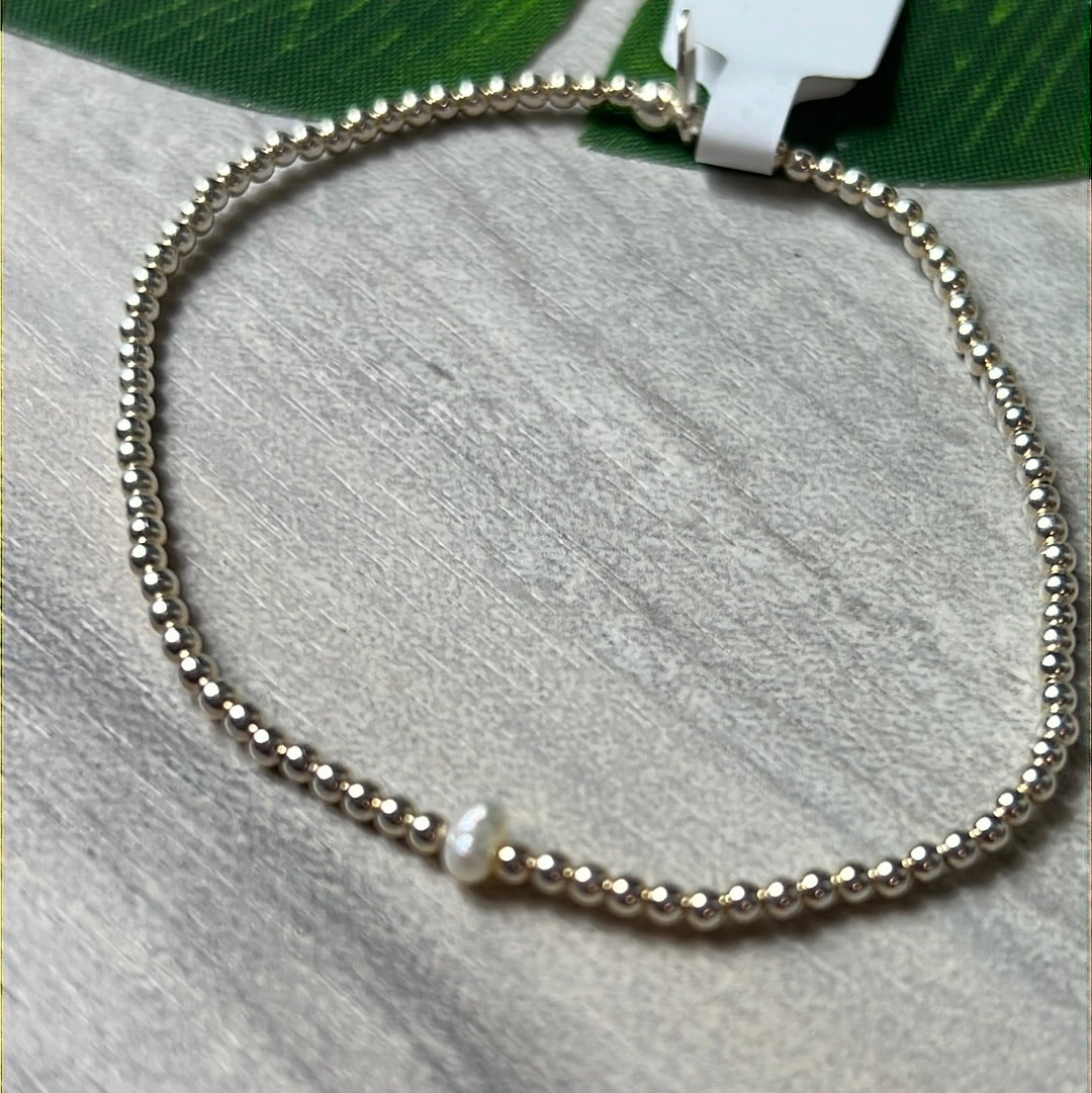 Freshwater Single Pearl 925 Sterling Silver Elastic Bracelet