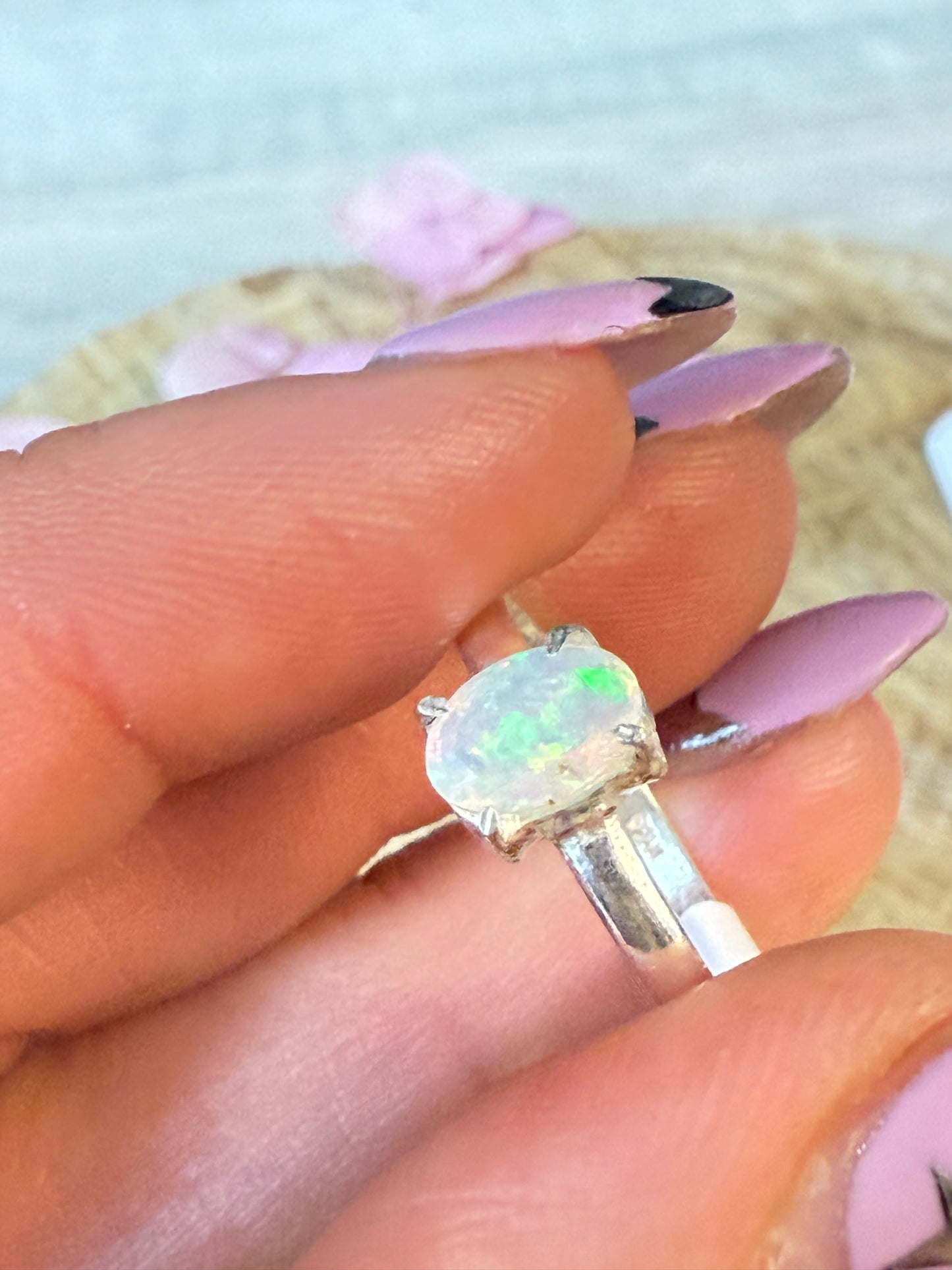 Ethiopian Opal 925 Silver Ring - Size S