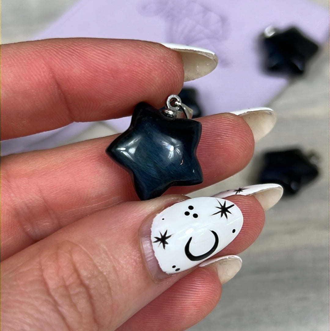 Hawks Eye Star - Blue Tigers Eye Pendant 925 Silver