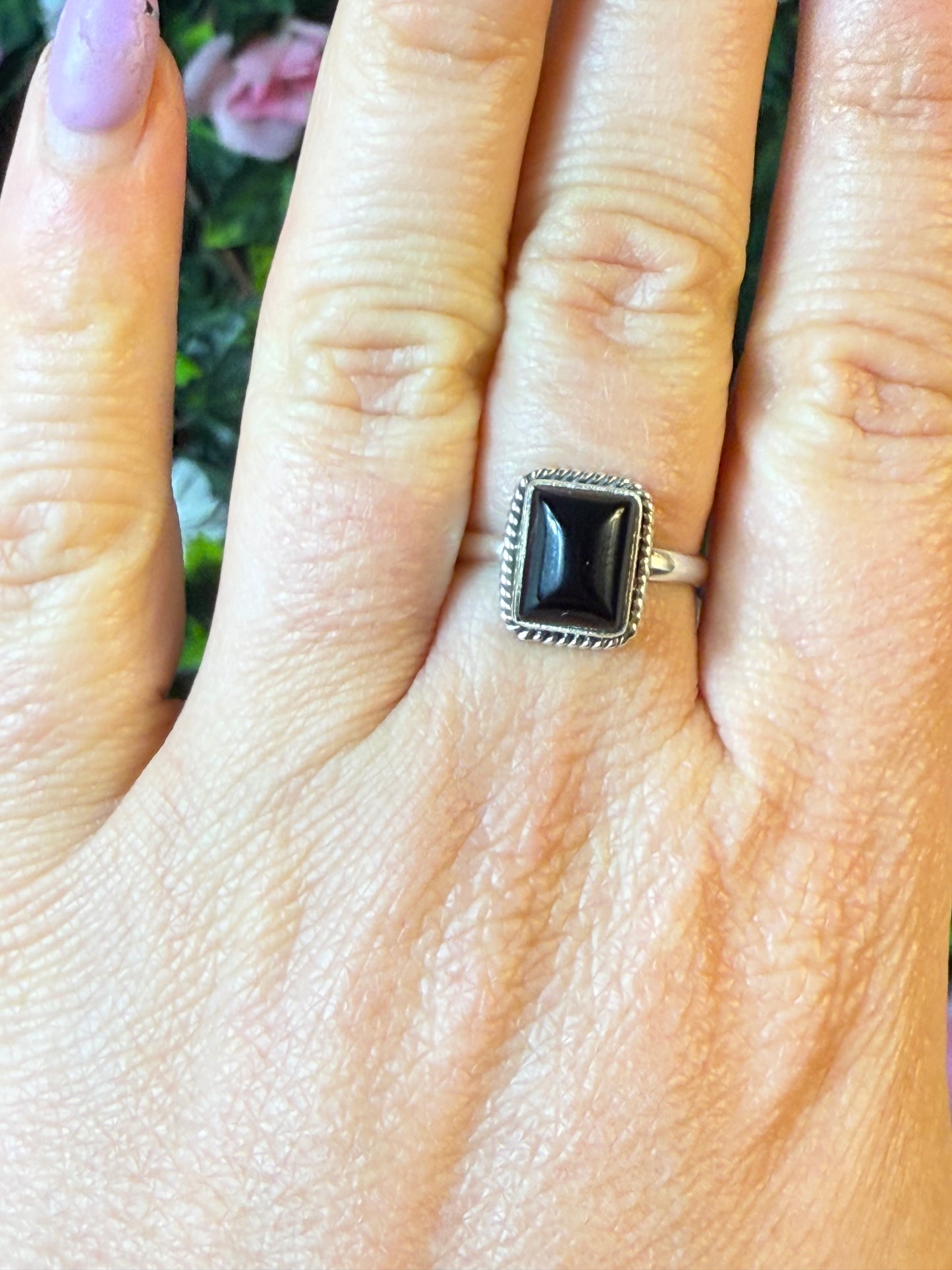 Square Onyx 925 Ring - Size N 1/2