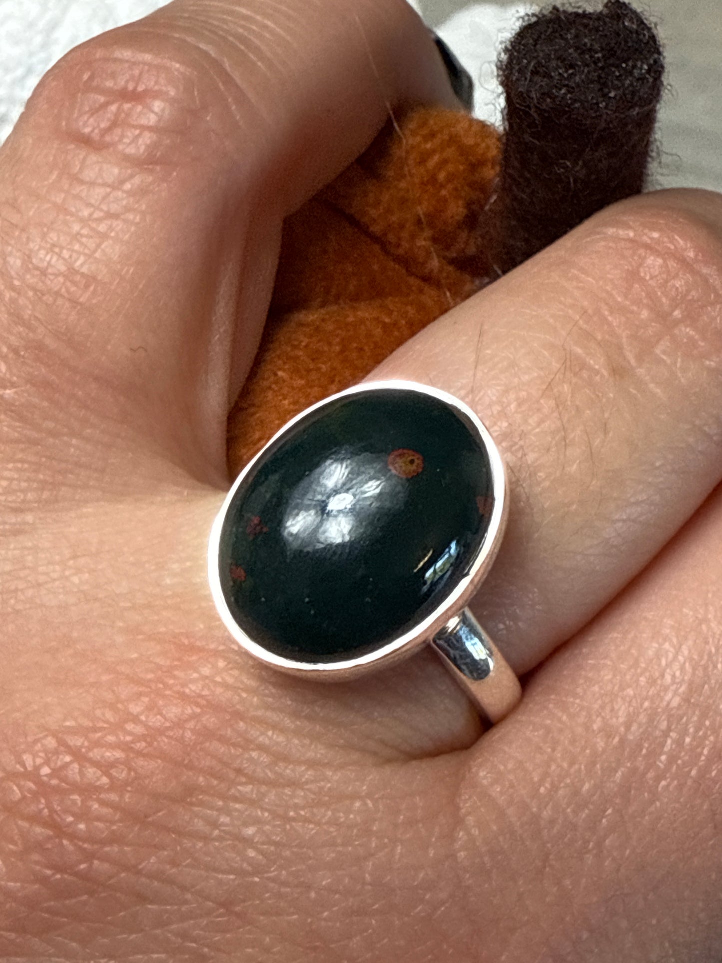 Bloodstone 925 Sterling Silver Ring - Size Q