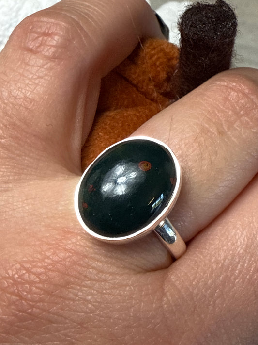 Bloodstone 925 Sterling Silver Ring - Size Q
