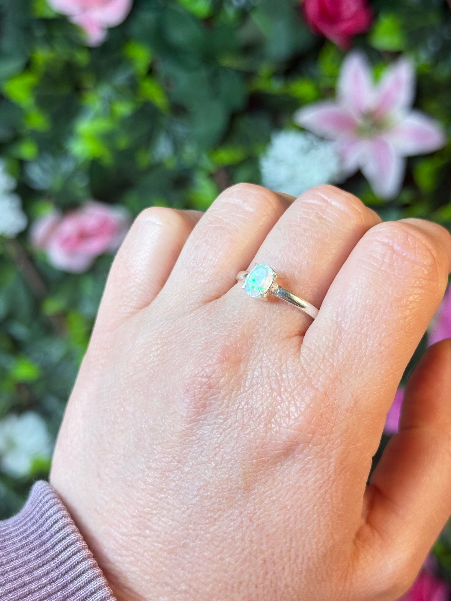 Ethiopian Opal 925 Silver Ring - Size S