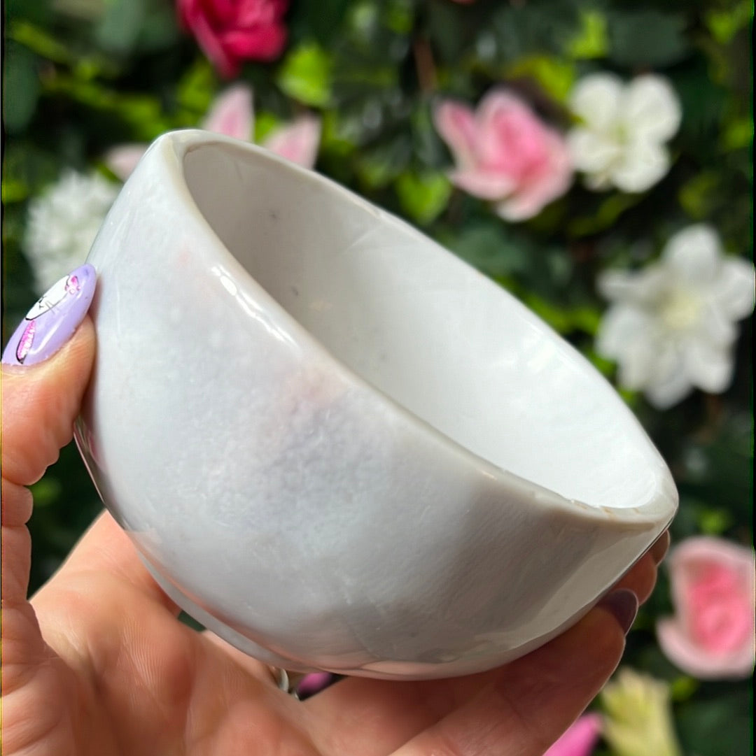 Handcarved White Banded Agate Charging Dish Bowl Plate